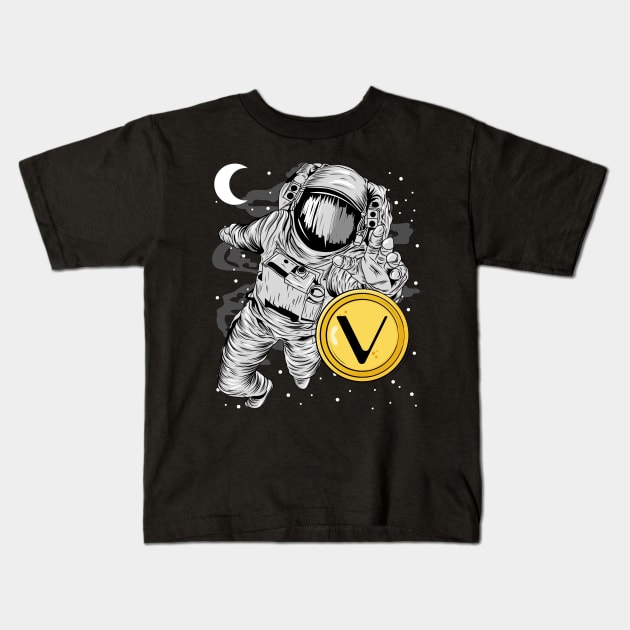 Astronaut Reaching Vechain Crypto VET Coin To The Moon Token Cryptocurrency Wallet Birthday Gift For Men Women Kids Kids T-Shirt by Thingking About